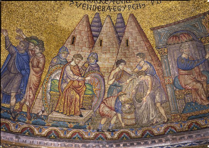 József élelmet oszt (a velencei Szent Márk székesegyház mozaikképe)